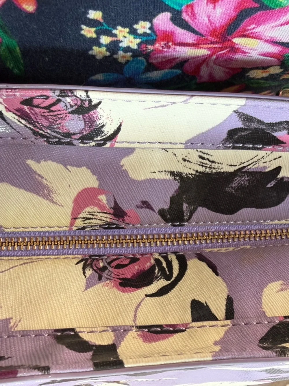 Kate Spade Floral Tote Cream Purple Leather Shoulder Bag Large Chic